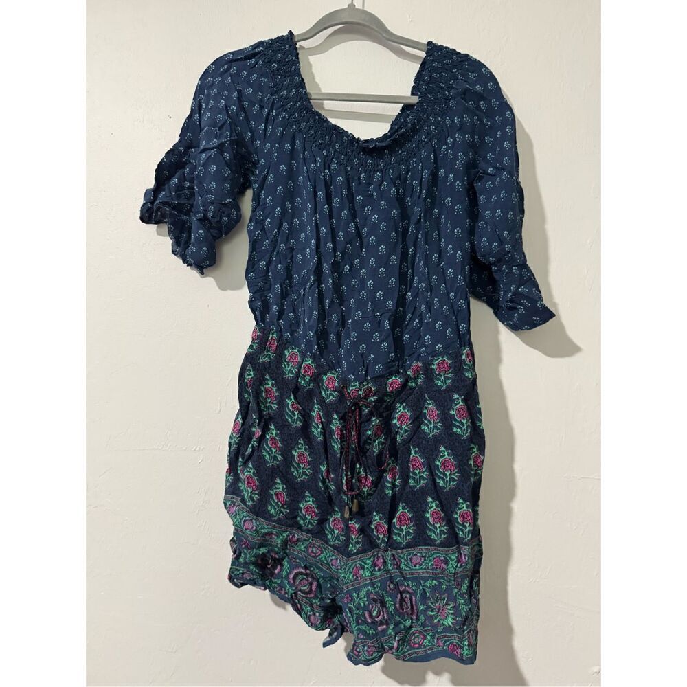 Anthropologie Ettitwa blue paisley mix print romper M